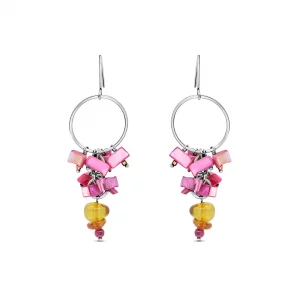 Rose Amber Hoop Earrings